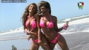 Mellizas Xipolitakis bikini rosa desnudo playa oops pezones damageinc mujeres