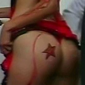 Tatiana Vazquez in red lingerie gets a star painted on her big ass