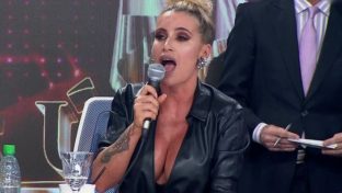 Florencia Peña hot cleavage in black leather jacket